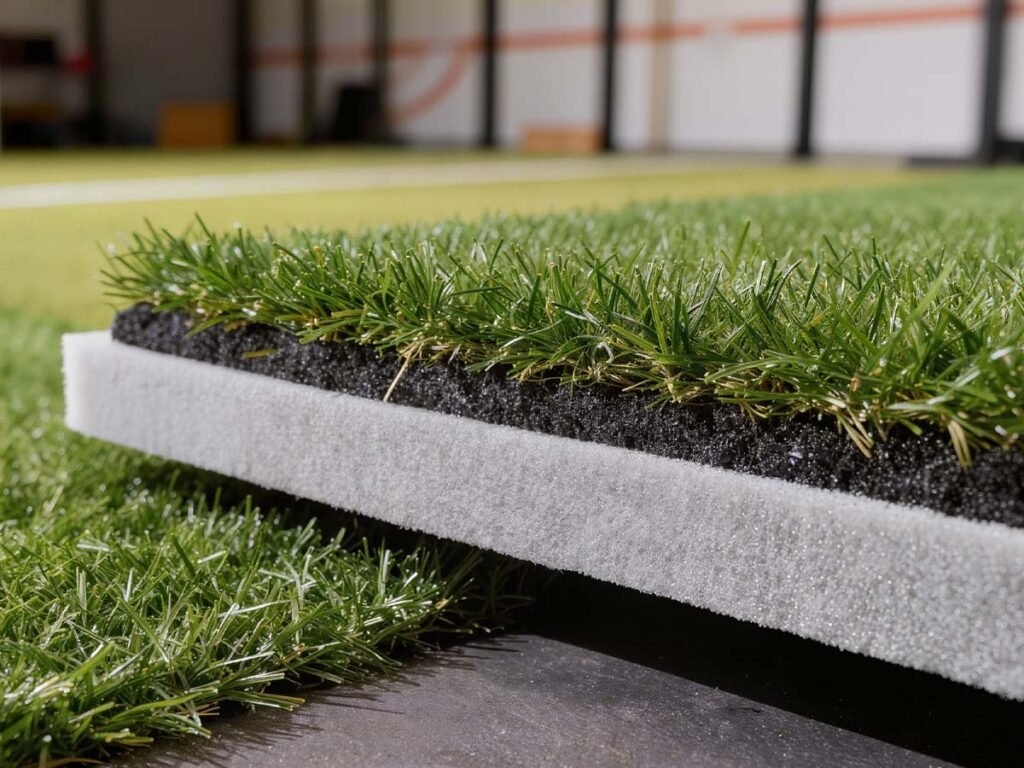 XPE and IXPE foam shock pad installed under artificial grass turf system