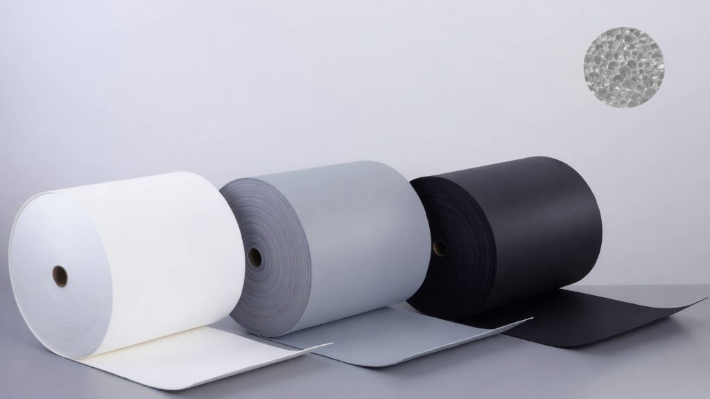 XPE foam rolls and sheets in white grey and black colors